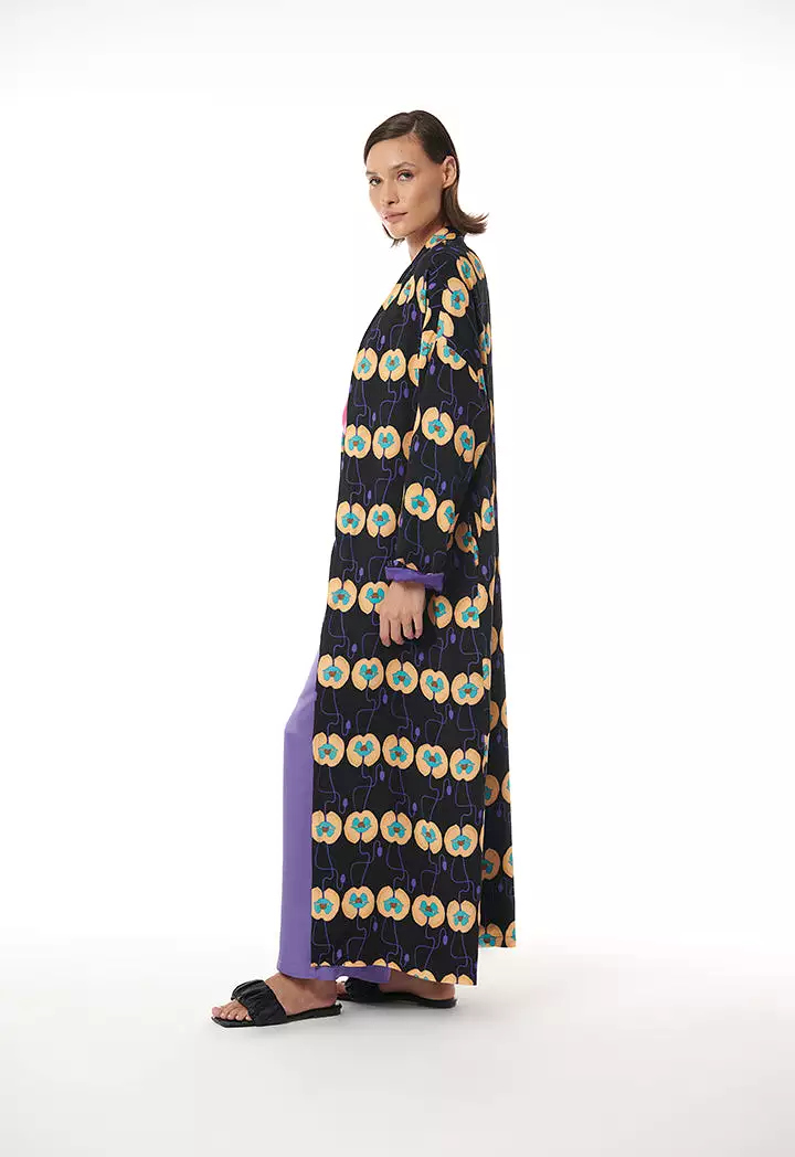 All Over Printed Multicolored Open Abaya