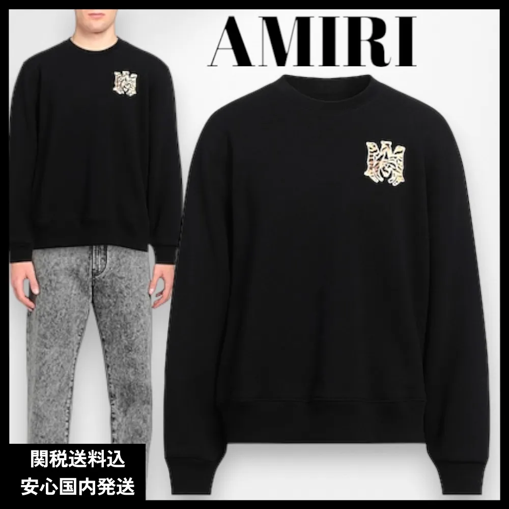 AMIRI  |Leopard Patterns Street Style Long Sleeves Plain Cotton Logo