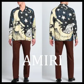 AMIRI  |Star Unisex Street Style Long Sleeves Cotton Logo Shirts