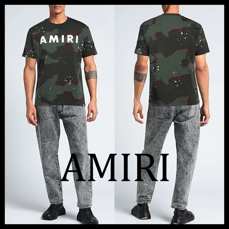 AMIRI  |Unisex Street Style U-Neck Plain Cotton Short Sleeves Logo