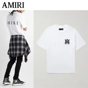 AMIRI  |Unisex Street Style U-Neck Short Sleeves Oversized Logo