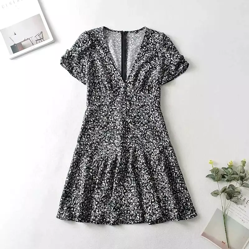 Ashore Shop Blue Floral Print Summer Beach Dress Women Casual Holiday Short Sleeve Dress Boho Sundress Vestidos Fashion Clothes