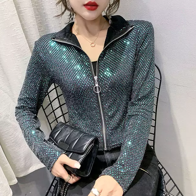 Autumn Jacket Women New Glitter Sequined Short Jacket