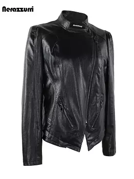 Autumn Short Cool Fitted Lightweight Black Pu Leather Biker Motorcycle Jacekt Women Zipper Long Sleeve 2023