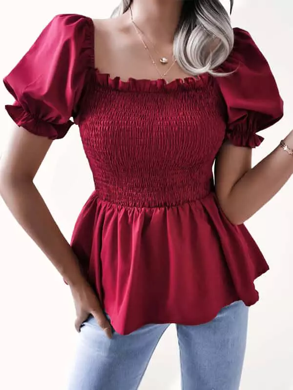 Balloon Sleeves Ruffle Women Top