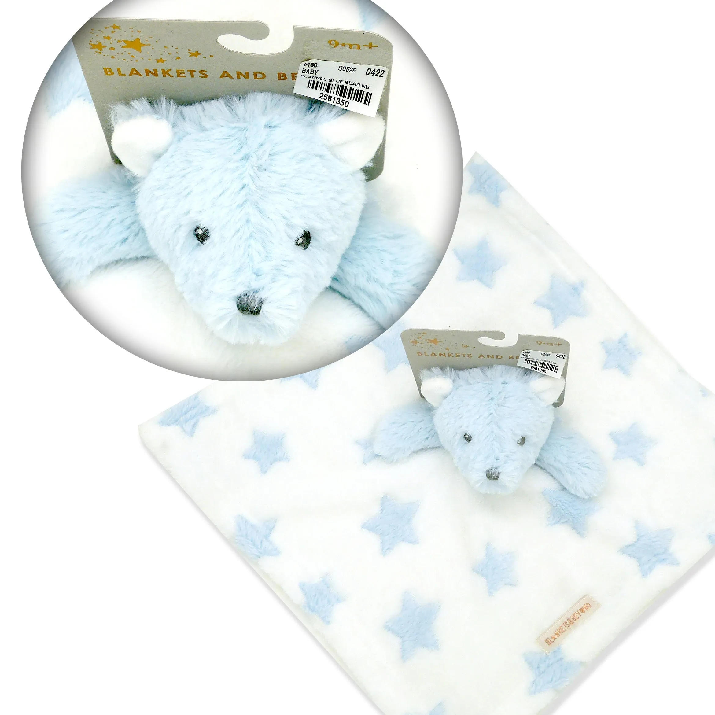 Blankets and Beyond Soft Blue Bear NUNU with Blue Stars Baby Security Blanket