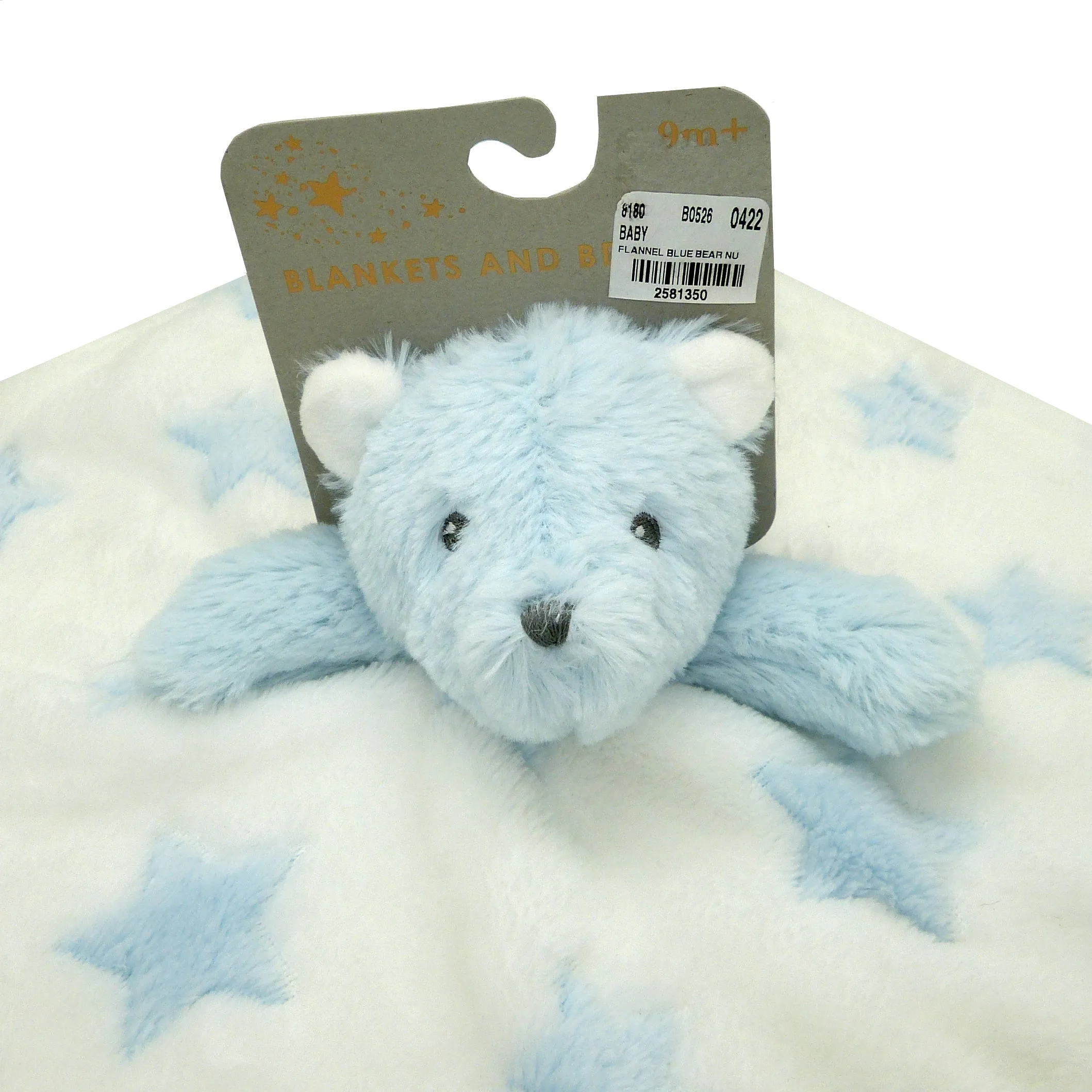 Blankets and Beyond Soft Blue Bear NUNU with Blue Stars Baby Security Blanket