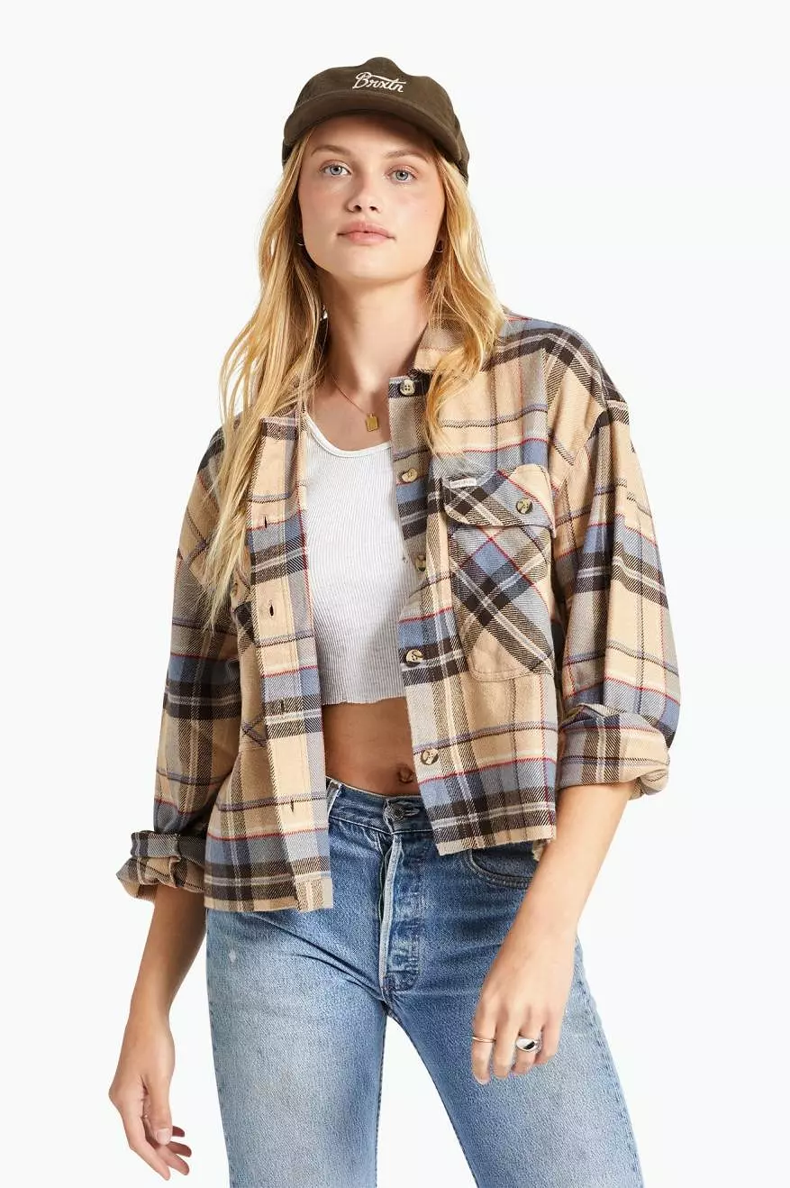 Bowery Women's L/S Flannel - Sesame/Flint Blue