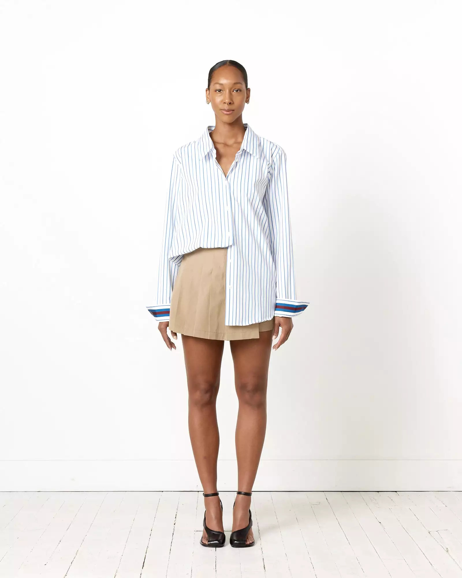 Celina Striped Cotton Shirt in Light Blue