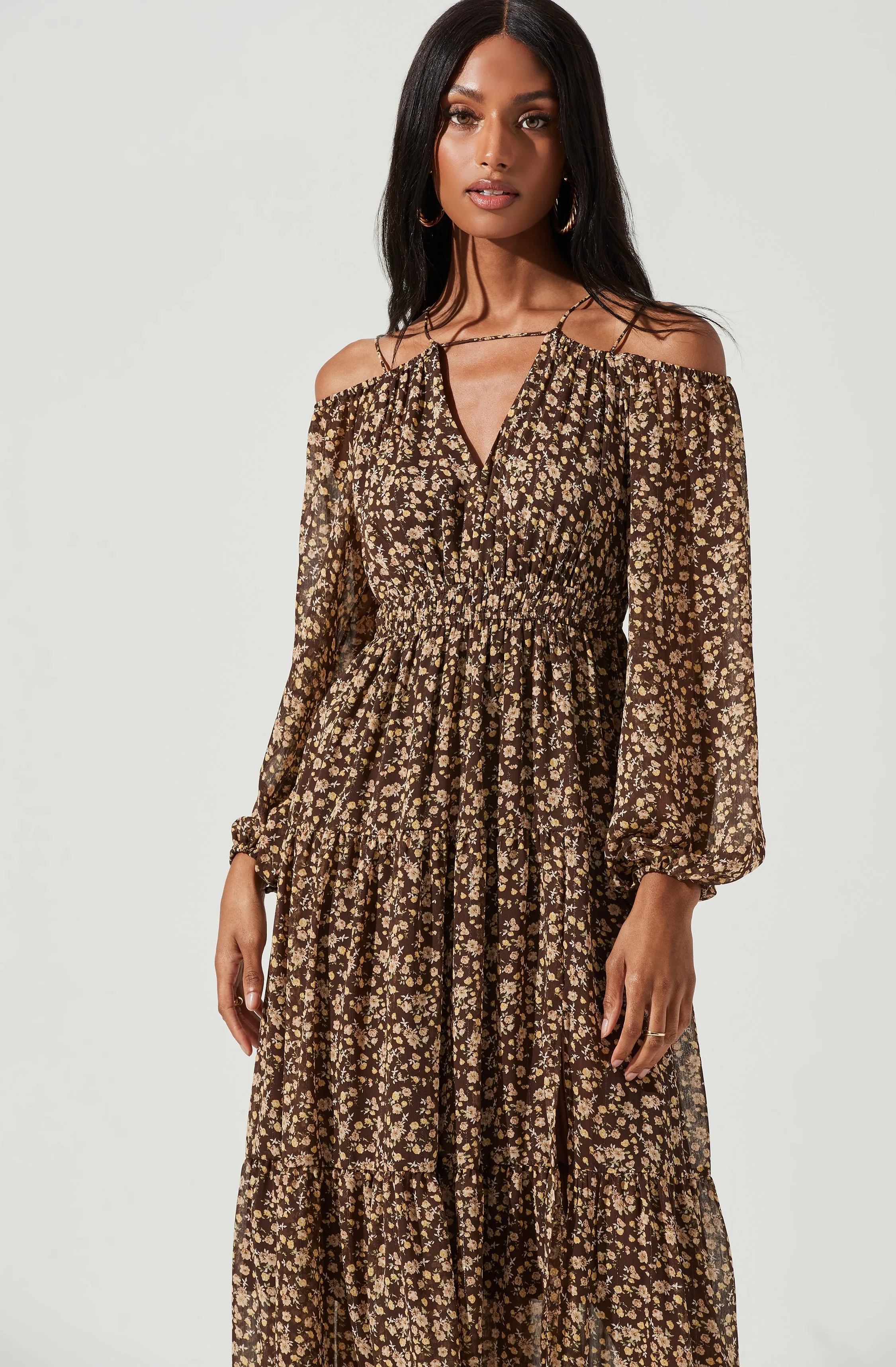 Ciri Floral Cold Shoulder Midi Dress