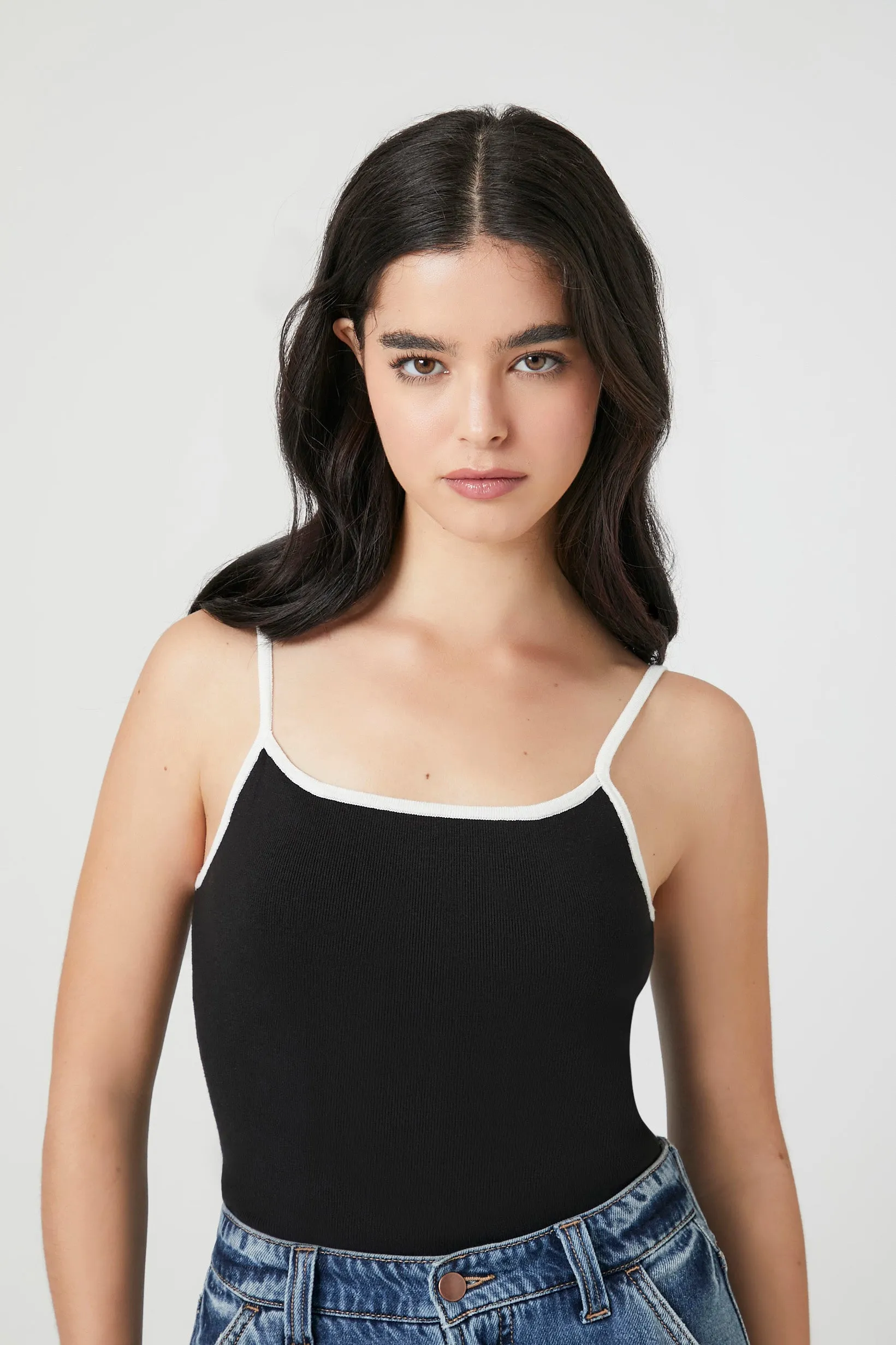 Contrast Knit Cami Bodysuit