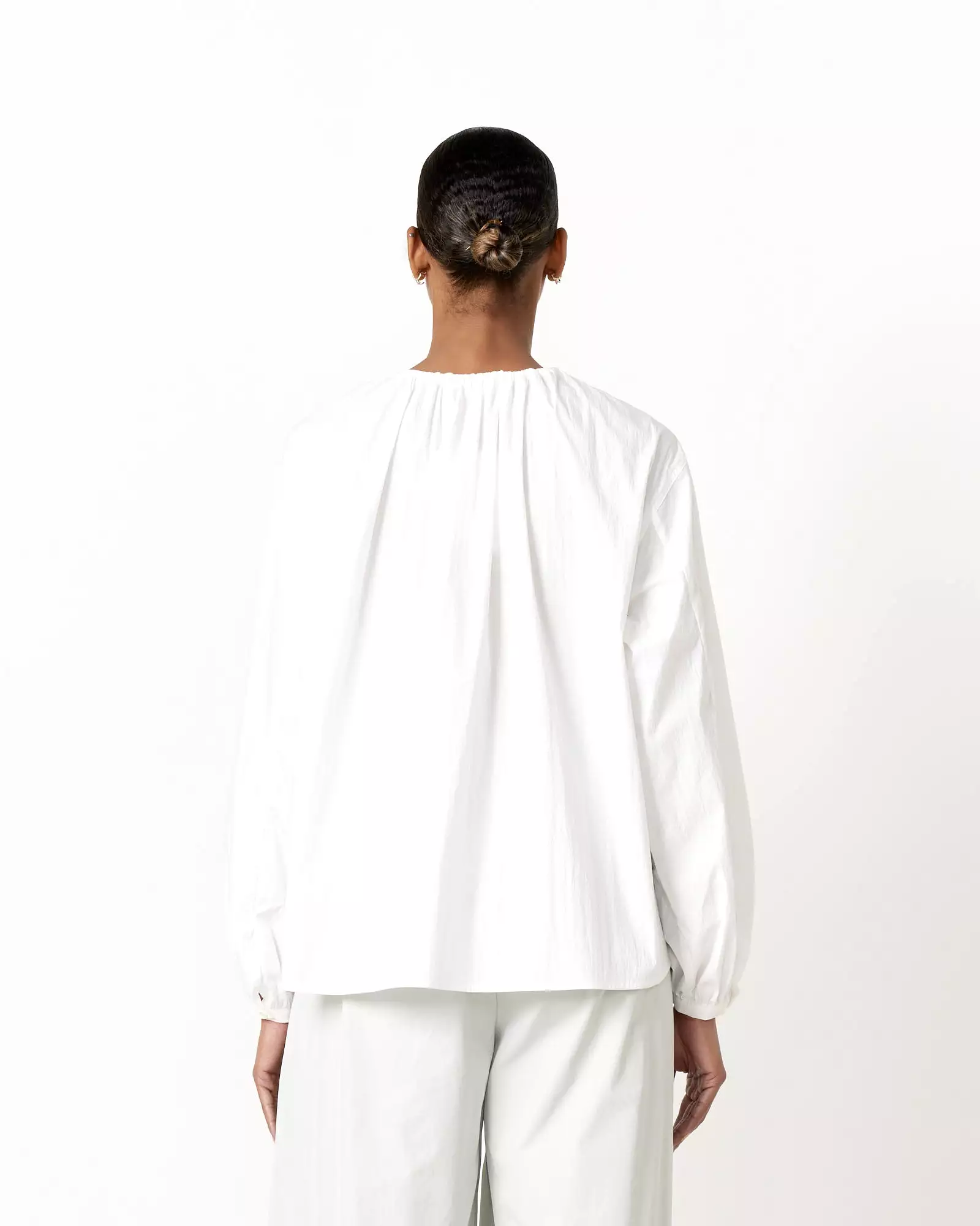 Drawstring Shirring Shirt in White