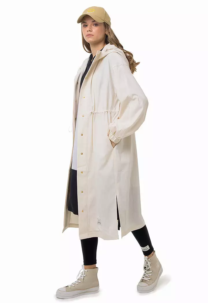 Drawstring Waist Solid Long Outer Jacket