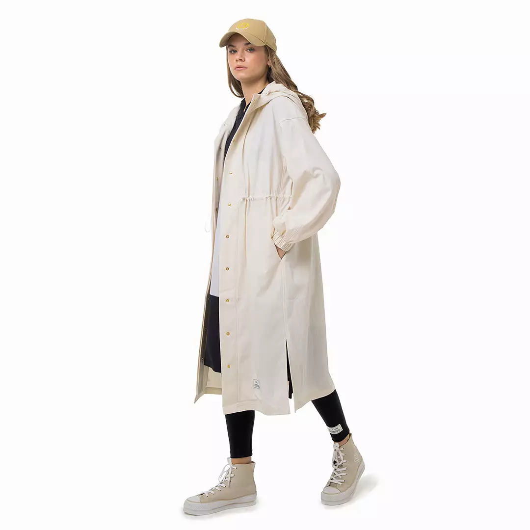 Drawstring Waist Solid Long Outer Jacket