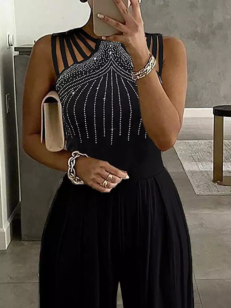 Elegant One Shoulder Wide Leg Jumpsuit for Women in Blue, Black, and Wine - Perfect for Parties and Proms