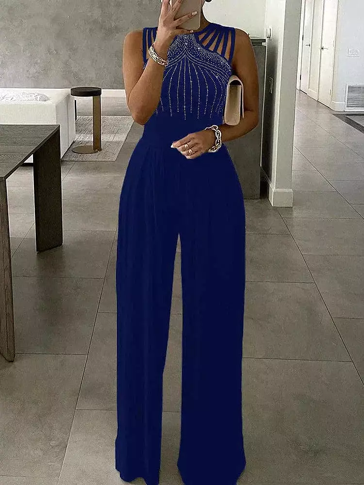 Elegant One Shoulder Wide Leg Jumpsuit for Women in Blue, Black, and Wine - Perfect for Parties and Proms