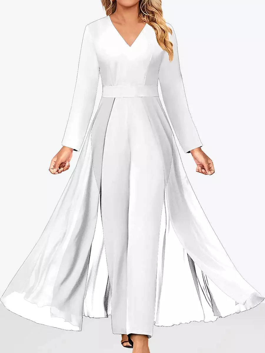 Elegant V-Neck Women's Jumpsuit in White and Navy Blue - S M L All Seasons