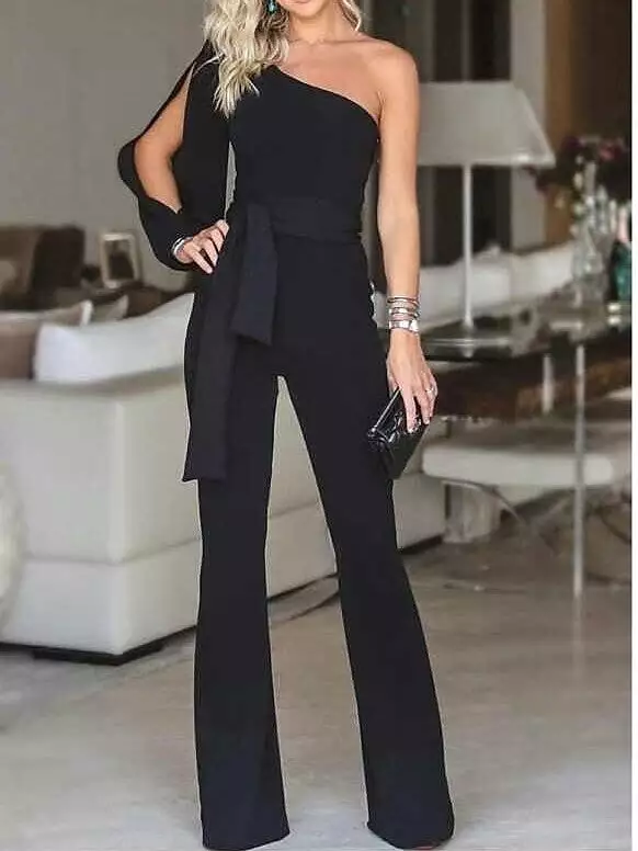 Elegant White Cold Shoulder Jumpsuit with Long Sleeves for Women