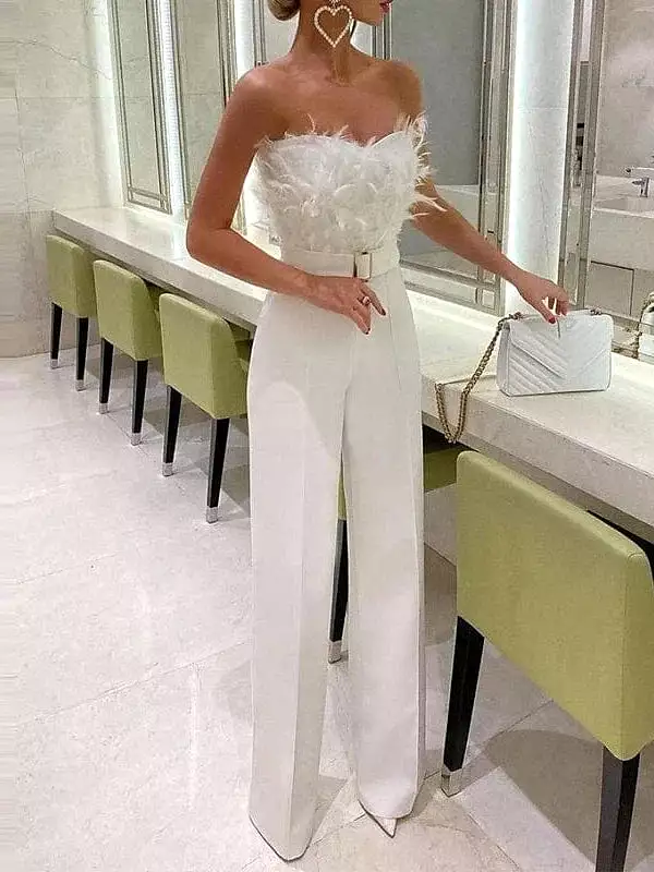 Elegant White Strapless Backless Jumpsuit for Women