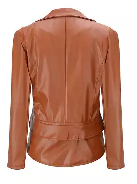 Elegant Women's Faux Leather Jacket with Notch Lapel Collar and Whisper-Soft Faux Fleece Material