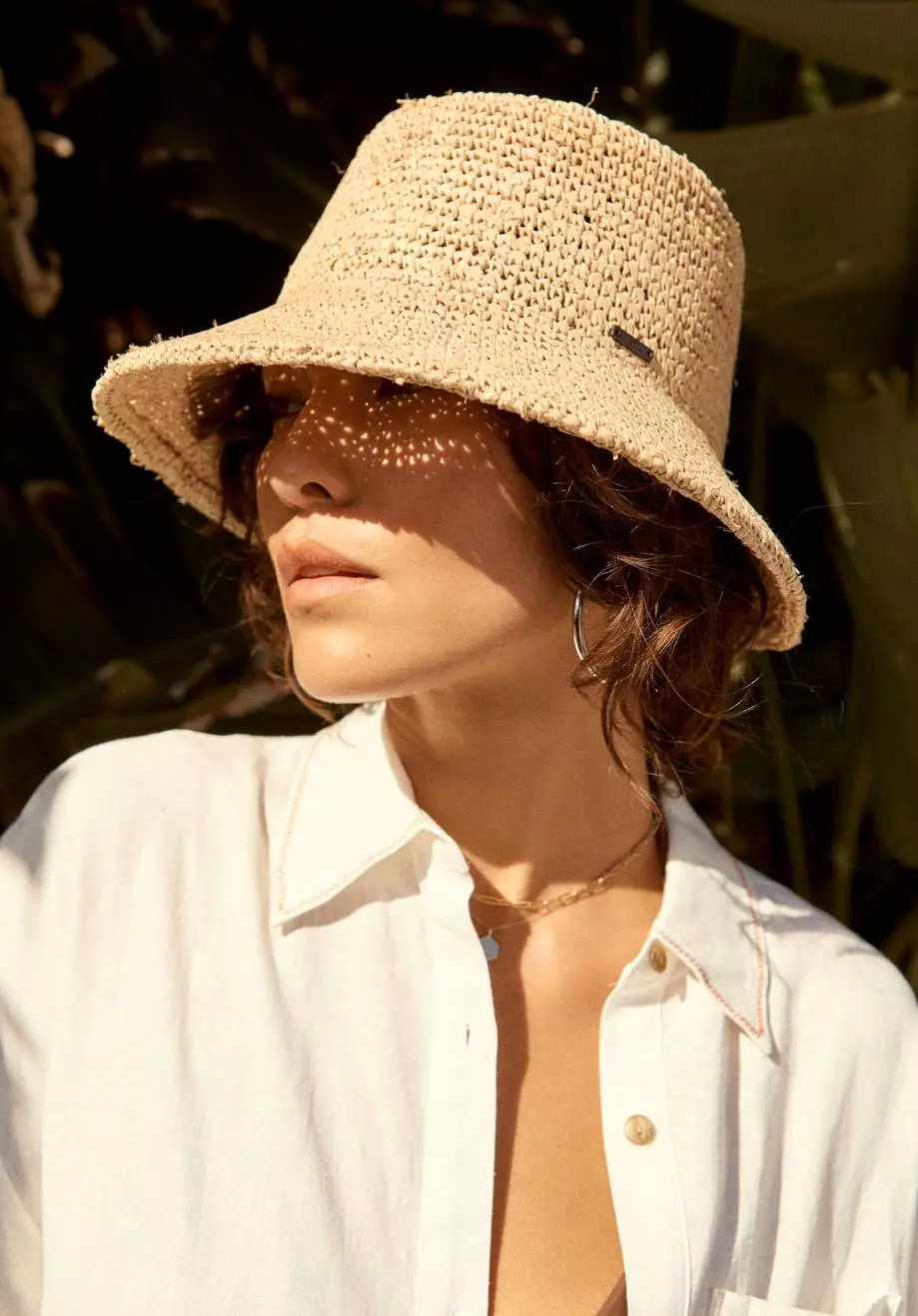 Ellee Straw Packable Bucket Hat - Tan