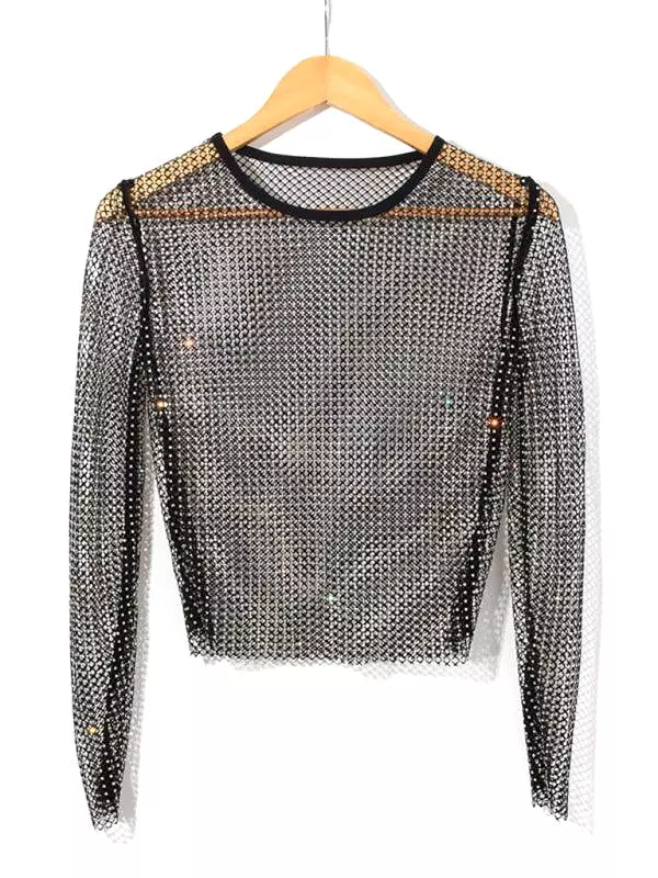 Embellish Sheer Fishnet Women Crop Top