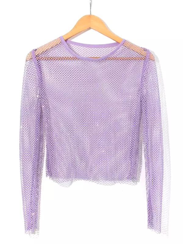 Embellish Sheer Fishnet Women Crop Top