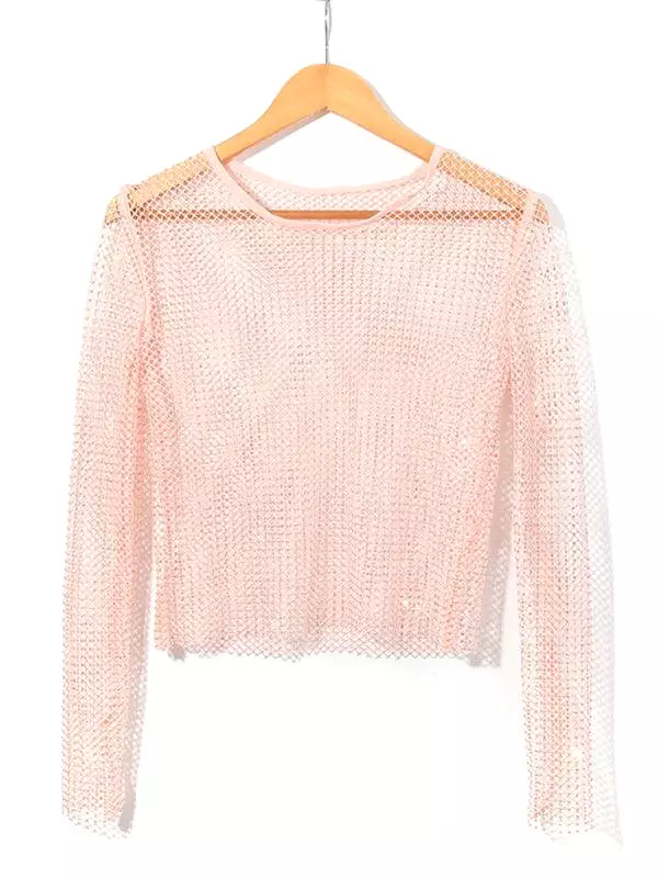 Embellish Sheer Fishnet Women Crop Top