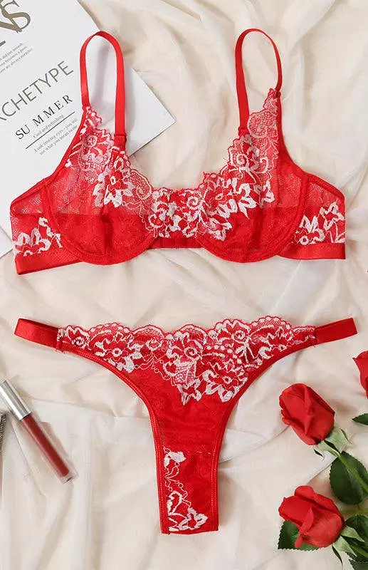 Embroidered Lace Women Lingerie Set