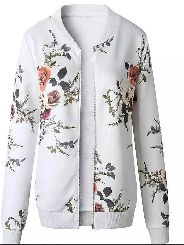 Floral Print Zip-Up Baseball Jacket for Women