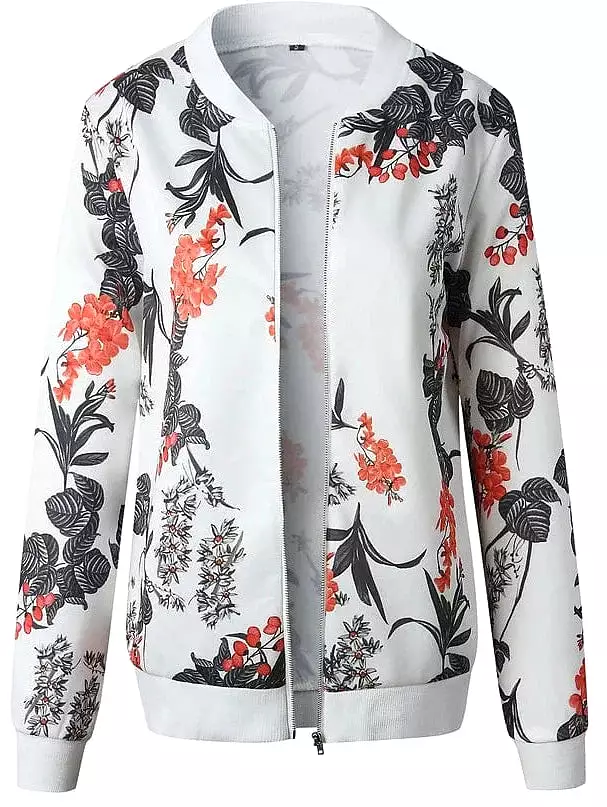 Floral Print Zip-Up Baseball Jacket for Women