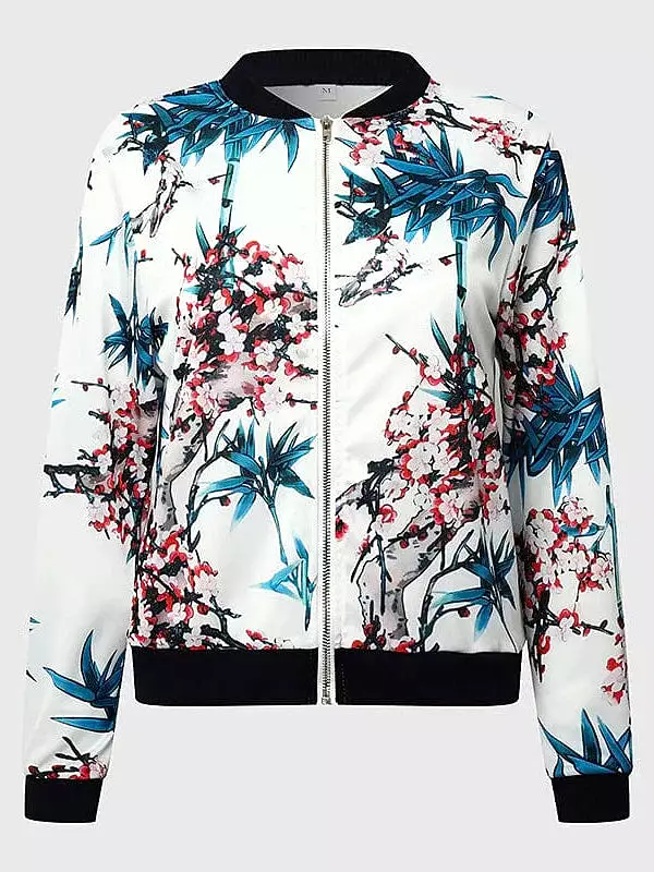 Floral Print Zip-Up Baseball Jacket for Women