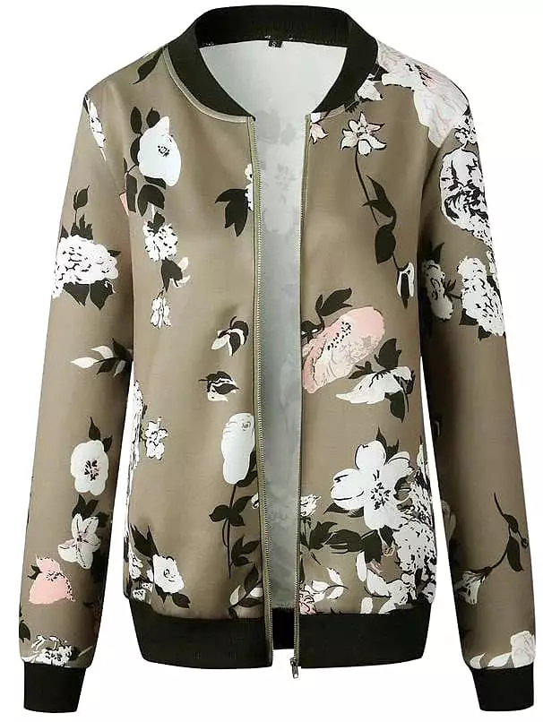 Floral Print Zip-Up Baseball Jacket for Women