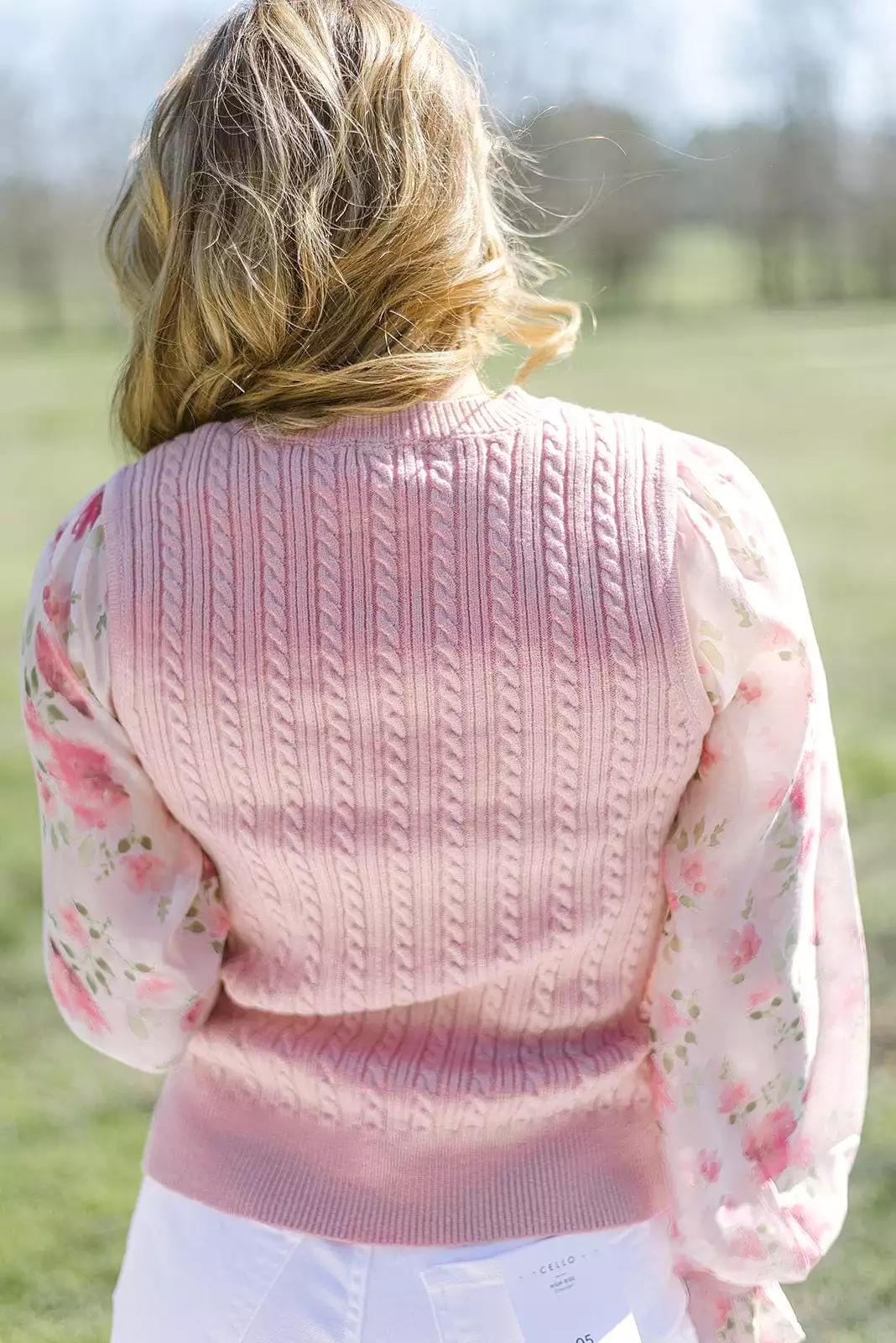 Floral Sleeve Cable Knit Top