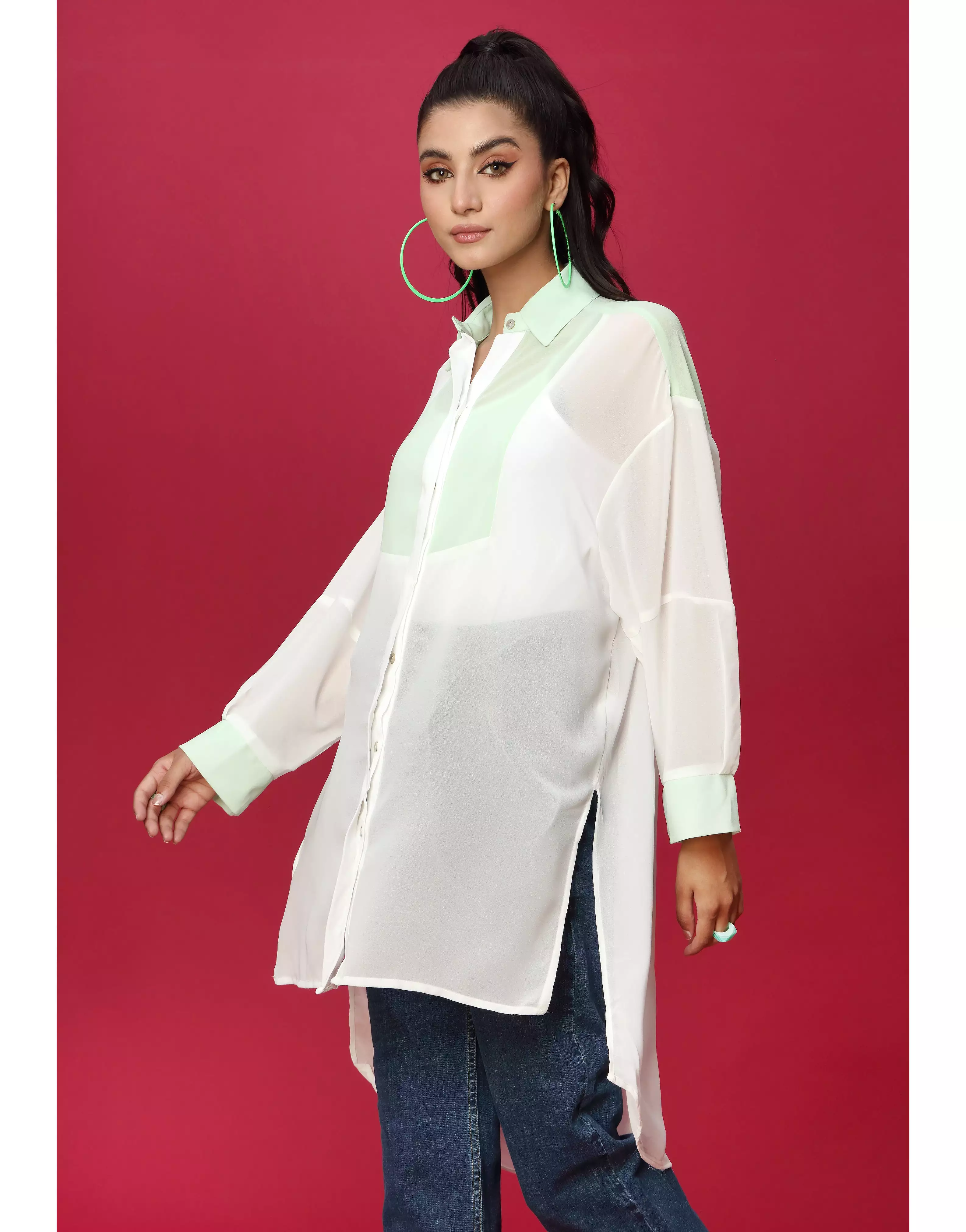 Front Button Closure White Top With Collar Neck