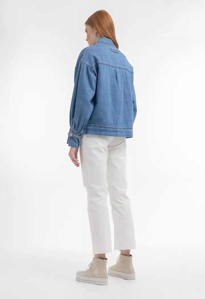 Front Pockets Denim Textured Outer Jacket