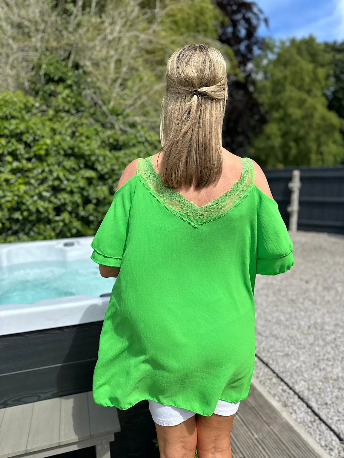 Green Lace Cold Shoulder Top Pia