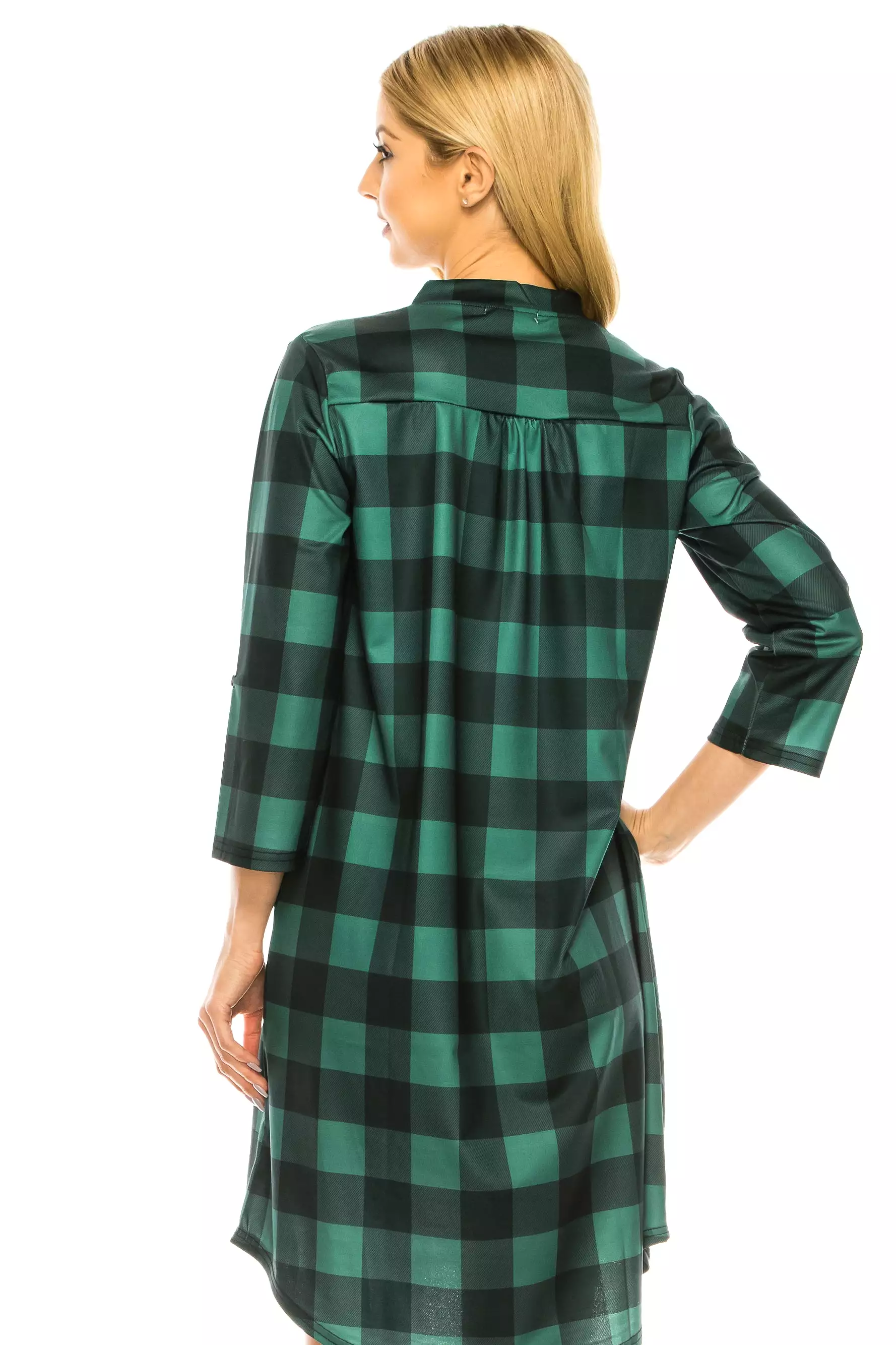 Haute Edition Women's 3/4 Plaid Roll-Tab Sleeve Shirt Dress