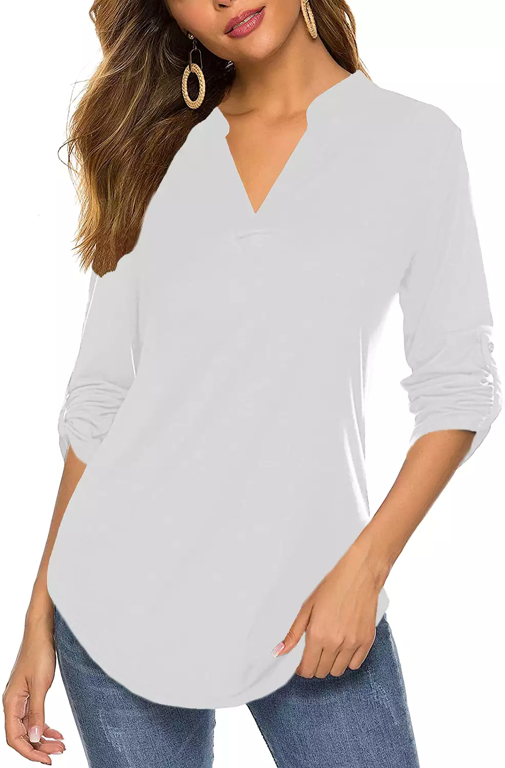 Haute Edition Women's 3/4 Sleeve Tunic Tops S-3X Solid. Plus size available.