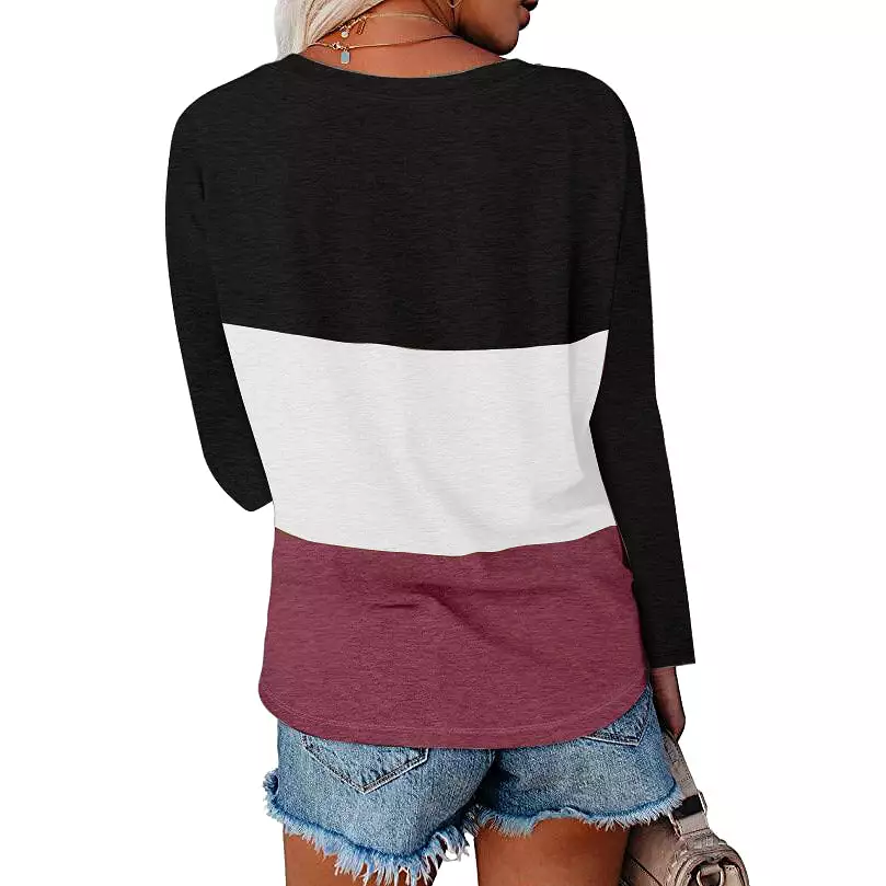 Haute Edition Women's Colorblock V-Neck Long Sleeve T-Shirt