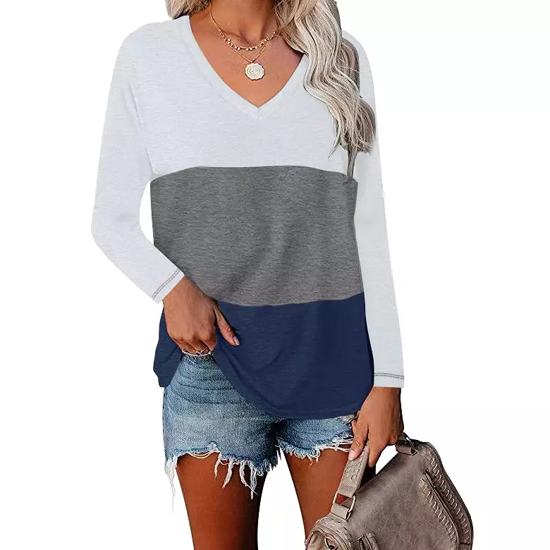 Haute Edition Women's Colorblock V-Neck Long Sleeve T-Shirt