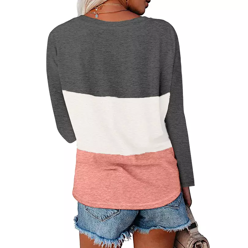 Haute Edition Women's Colorblock V-Neck Long Sleeve T-Shirt