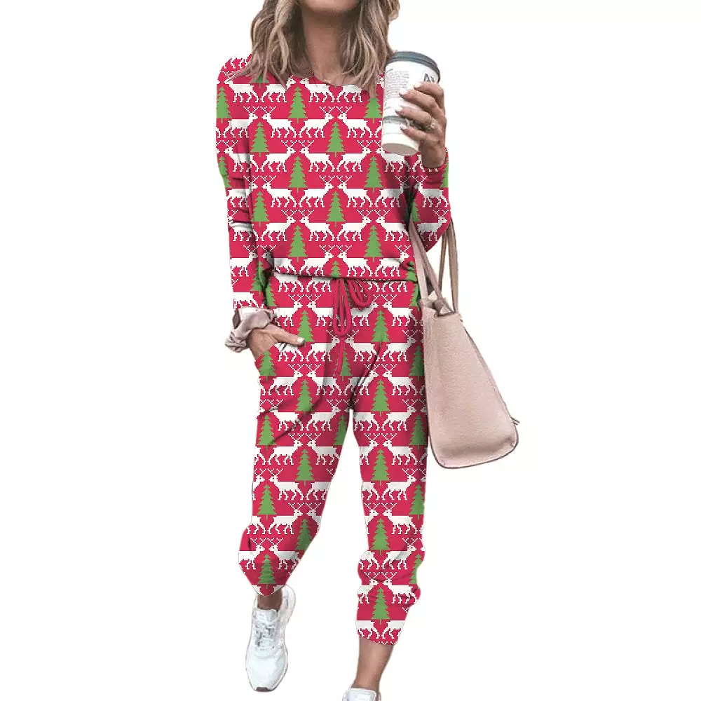 Haute Edition Women's Cozy Christmas Print 2-Piece Jogger Pajama Set