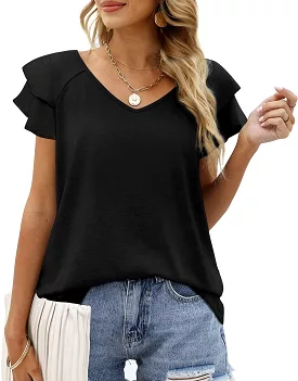 Haute Edition Women's Flutter Sleeve V-Neck Blouse