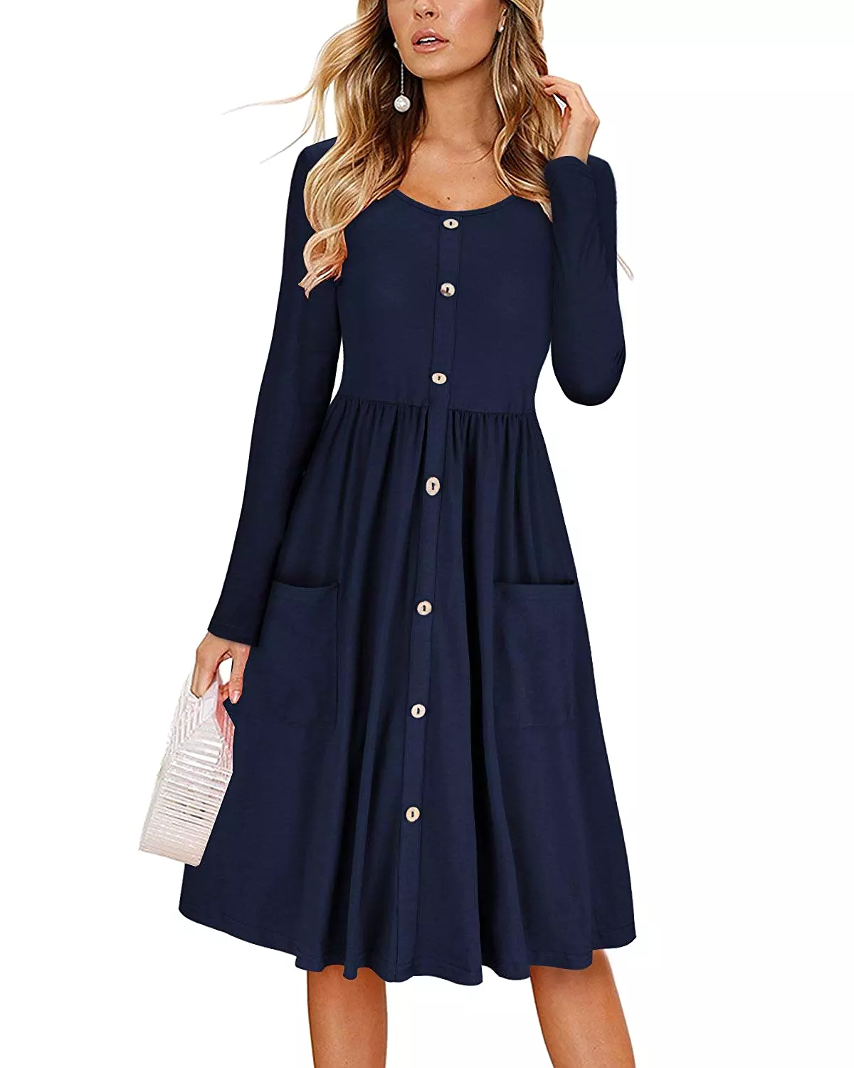 Haute Edition Women's Long Sleeve Button Down Dress with Pockets