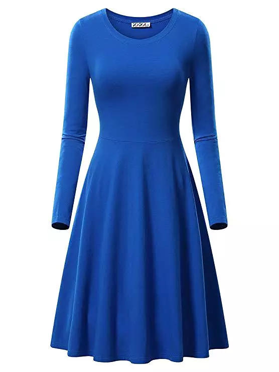 Haute Edition Women's Long Sleeve Solid Color Flared Skater Dress