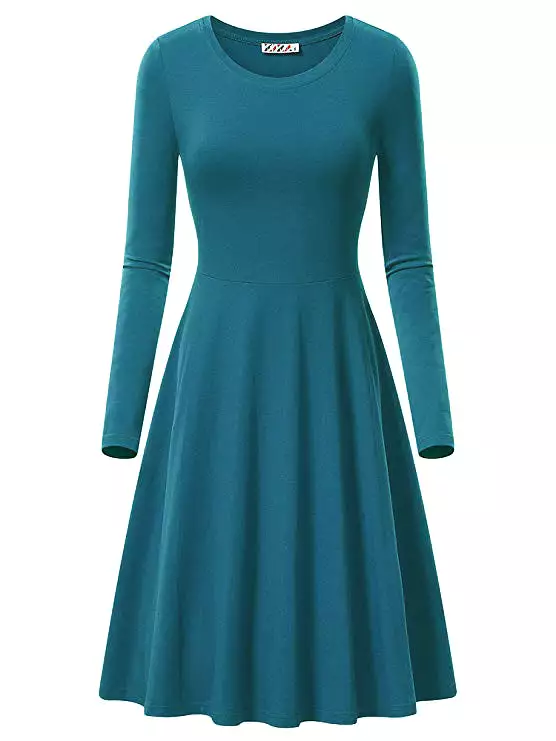 Haute Edition Women's Long Sleeve Solid Color Flared Skater Dress