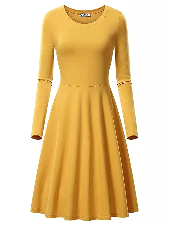 Haute Edition Women's Long Sleeve Solid Color Flared Skater Dress