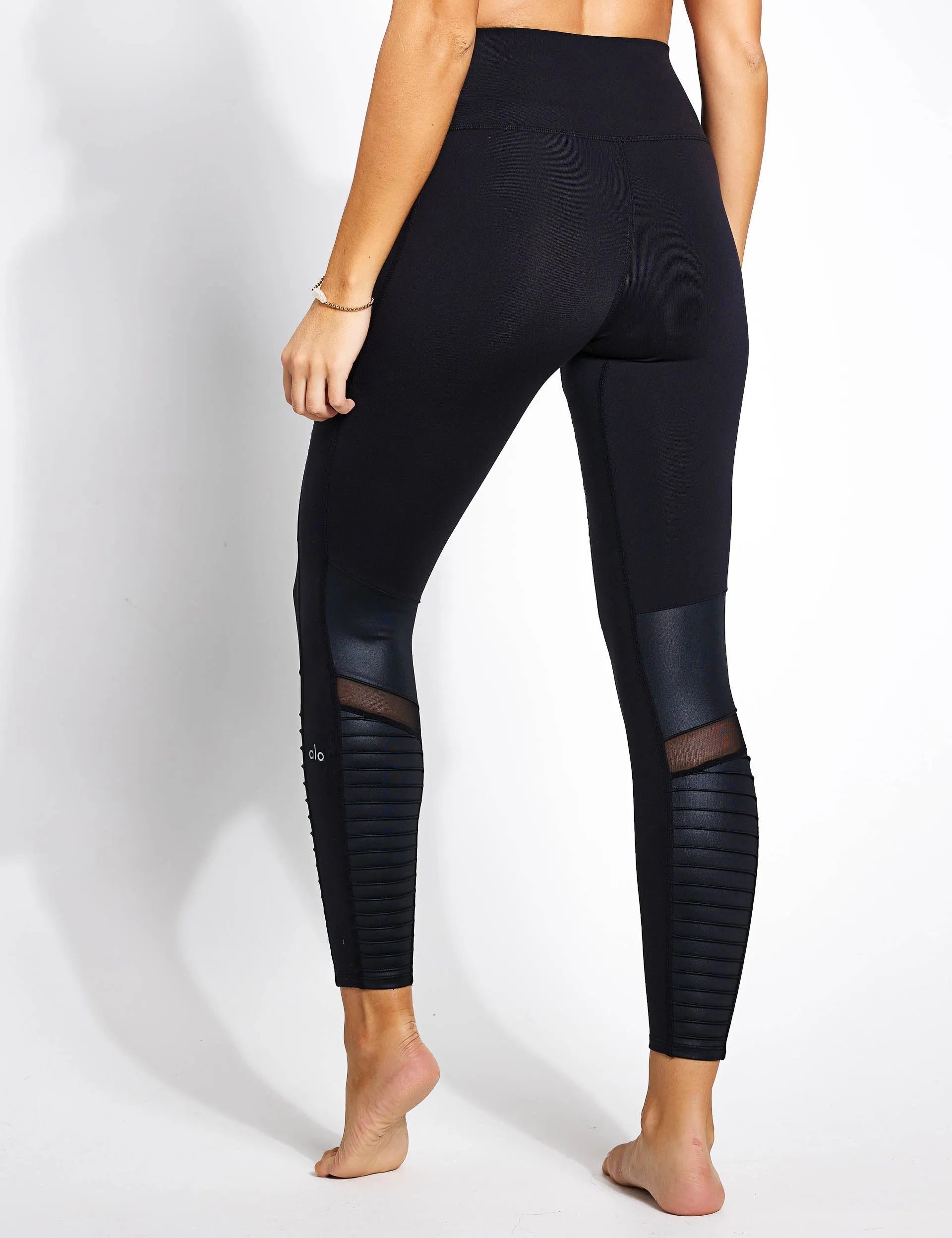 High Waisted Moto Legging - Black/Glossy