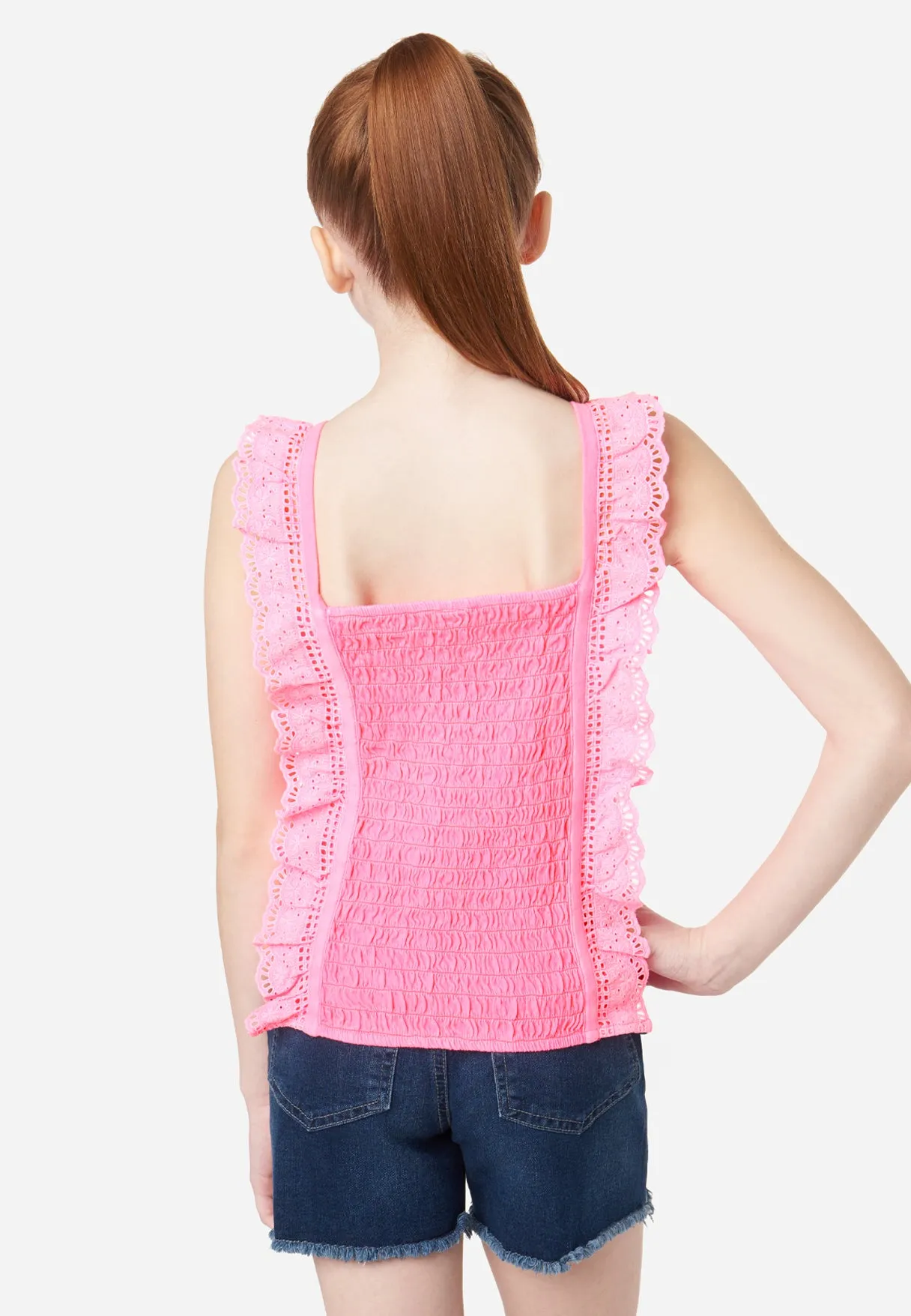 Knit Eyelet Smocked Tank